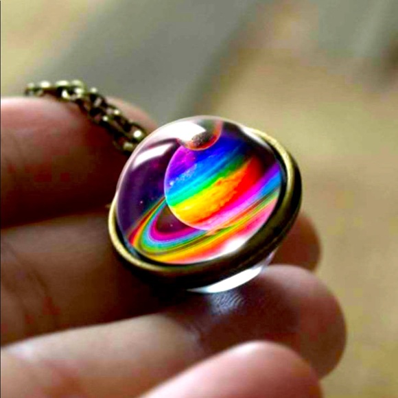 DOUBLE SIDED GALAXY GLASS PENDANT JEWELRY - Picture 1 of 14
